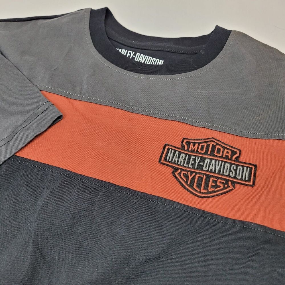 Harley-Davidson T-Shirt Mens M Black Orange Grey Excellent Colorblock Graphic